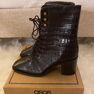 ASOS Brown Crocodile Lace Up Boots